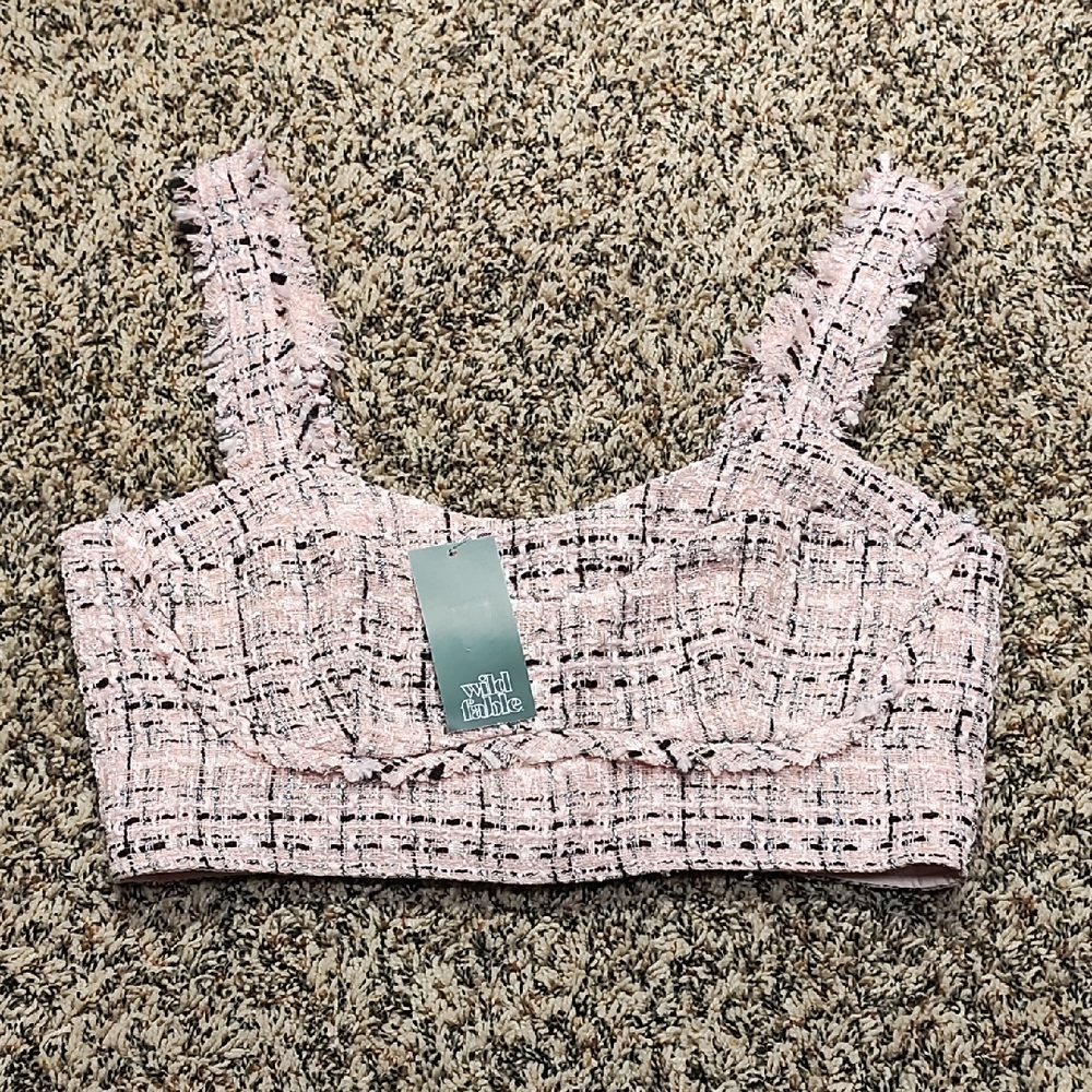Wild Fable | Chic Pink Tweed Crop Top